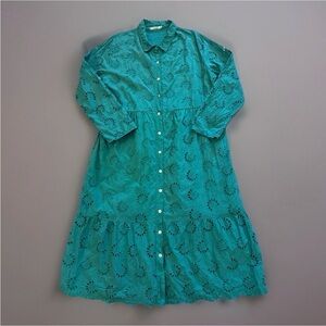 Laura Bianchi Maxi Dress Sz XL Green Eyelet Made In Italy Church Vacation Boho